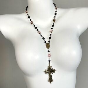 Handmade Bronze Beaded Rosary Necklace